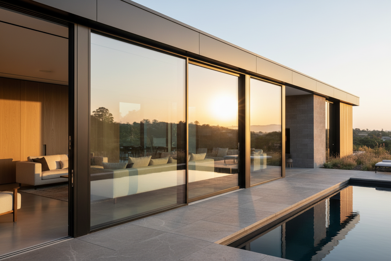 The Forte Series delivers high-performance aluminium window and door systems engineered for demanding conditions and premium residential projects.With enhanced thermal, acoustic, and weather performance, Forte is ideal for homes where comfort, durability, and performance are non-negotiable.

generate a photo for the forte series product to reflect what is described above.